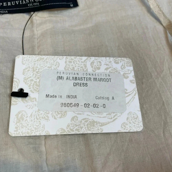 Peruvian Connection Margot Silk Tan “Alabaster” Midi Dress Medium • NWT - Picture 7 of 8